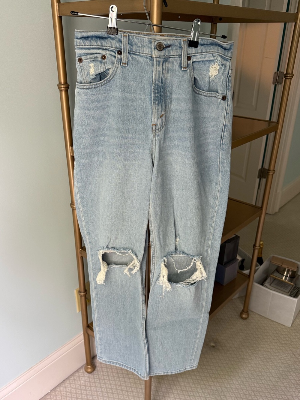Abercrombie & Fitch Light Blue Distressed Straight-Leg Jeans